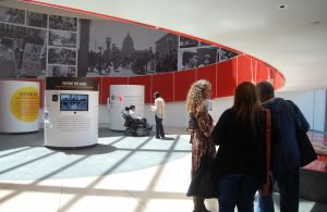 A view of the Rotunda at the Ed Roberts Campus with mural in the background